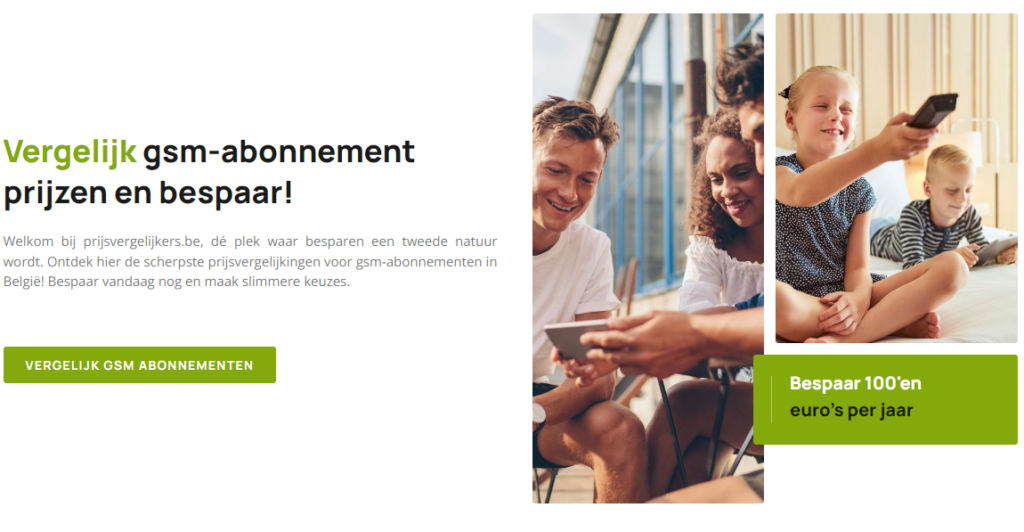 Screenshot van mobiel abonnementen vergelijkingswebsite de prijsvergelijkers.be